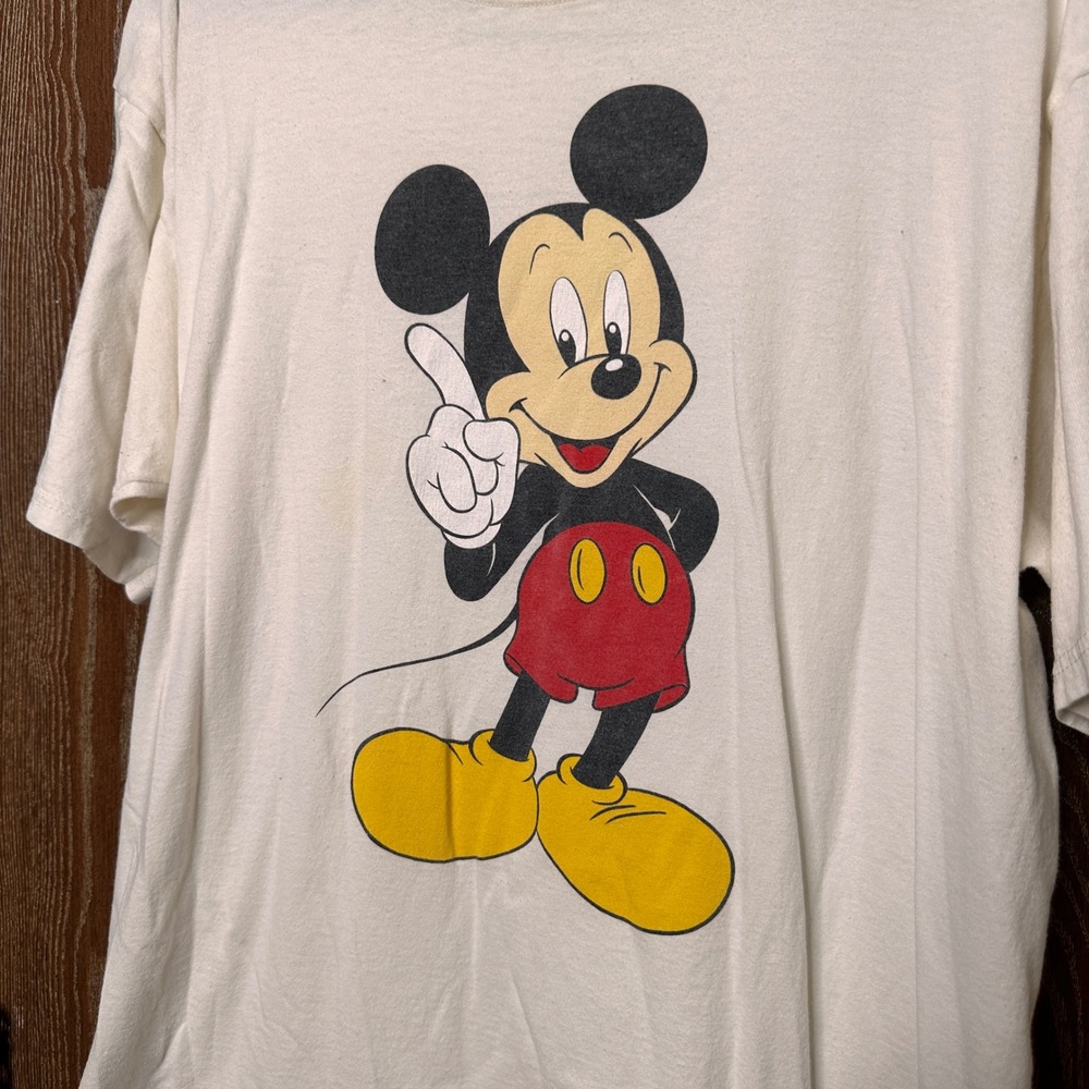 Vintage Mickey Mouse Graphic T-Shirt Off White Cream 90s XL Large Collectible - Picture 2 of 9